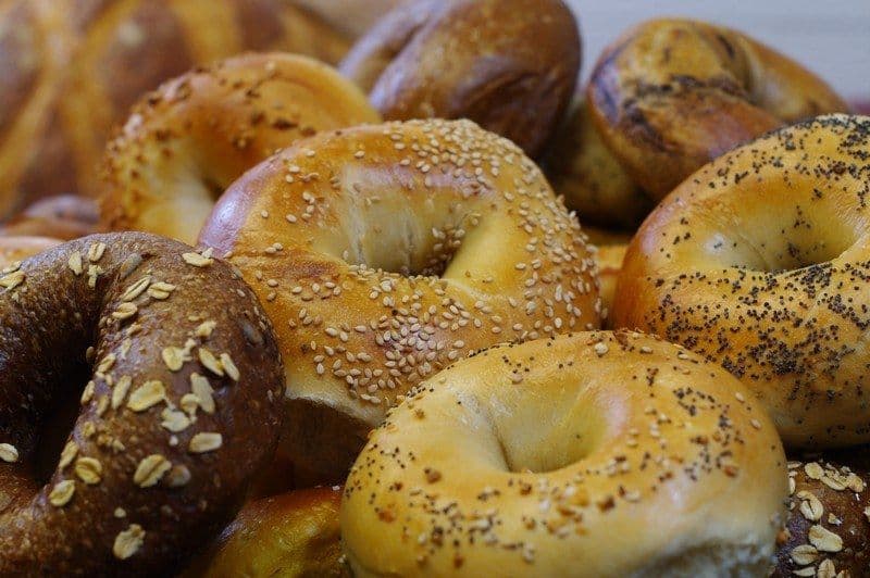 Assorted fresh-baked bagels for a continental breakfast catering order