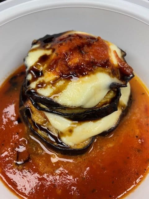 Vegetarian eggplant stacks with fresh mozzarella